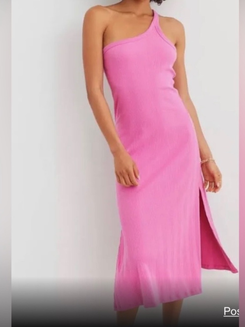 aerie One-Shoulder Magenta Maxi Dress